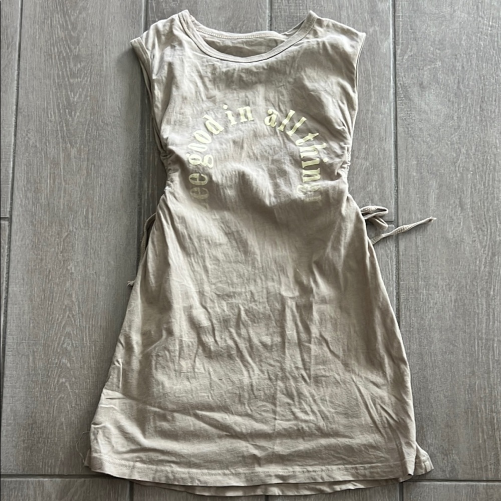 Beige Sleeveless Dress with Text Detail